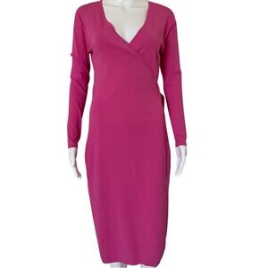 Diane Von Furstenberg Stretch Ribbed Long Sleeve Pink Wrap dress side belt tie S